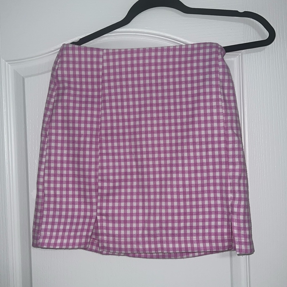 Pink plaid mini skirt